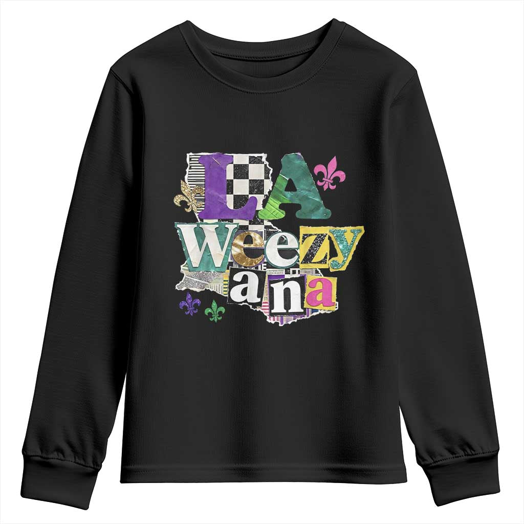 Colorful La-Weezi-ana Mardi Gras Louisiana Pride Youth Sweatshirt Funky Carnival Vibes