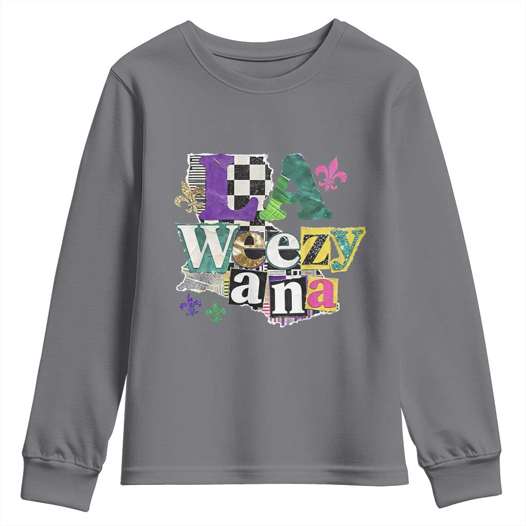 Colorful La-Weezi-ana Mardi Gras Louisiana Pride Youth Sweatshirt Funky Carnival Vibes
