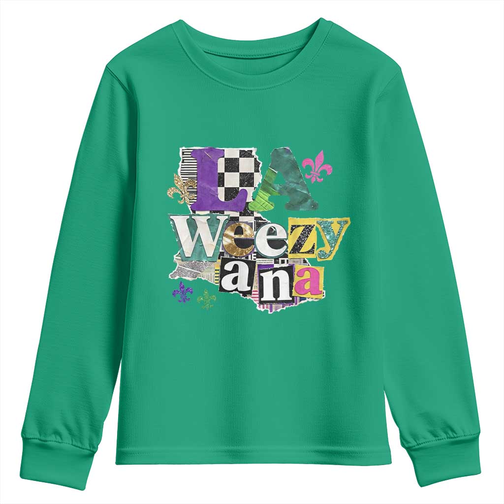 Colorful La-Weezi-ana Mardi Gras Louisiana Pride Youth Sweatshirt Funky Carnival Vibes