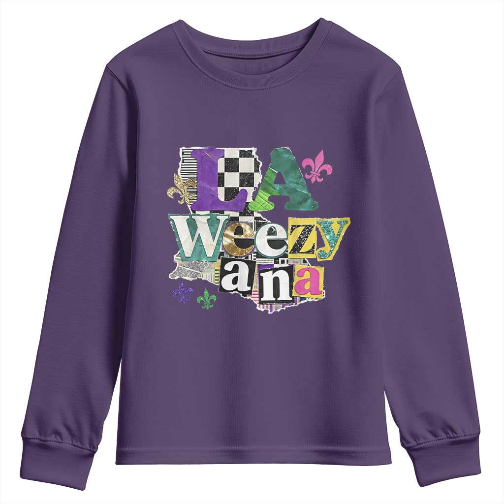 Colorful La-Weezi-ana Mardi Gras Louisiana Pride Youth Sweatshirt Funky Carnival Vibes
