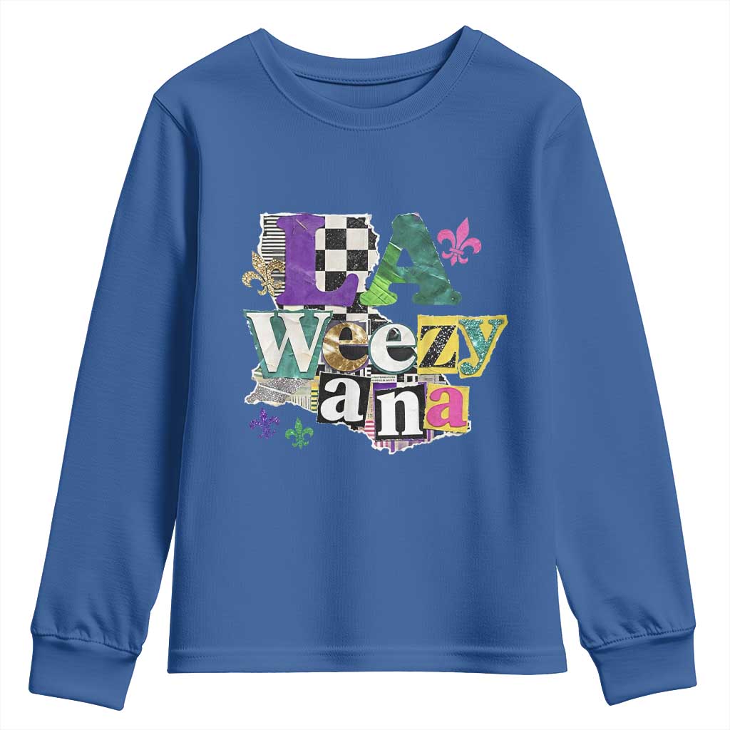 Colorful La-Weezi-ana Mardi Gras Louisiana Pride Youth Sweatshirt Funky Carnival Vibes