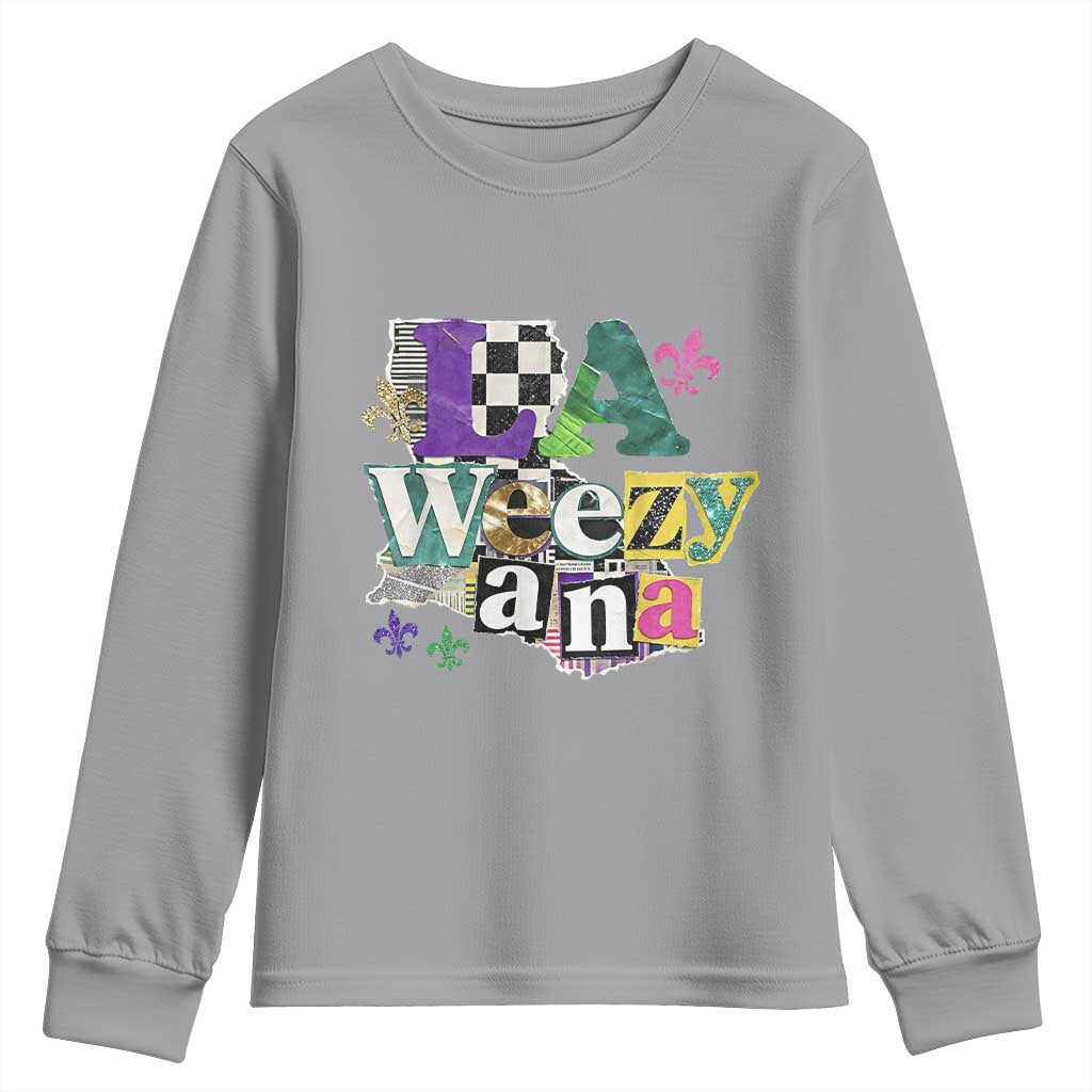 Colorful La-Weezi-ana Mardi Gras Louisiana Pride Youth Sweatshirt Funky Carnival Vibes