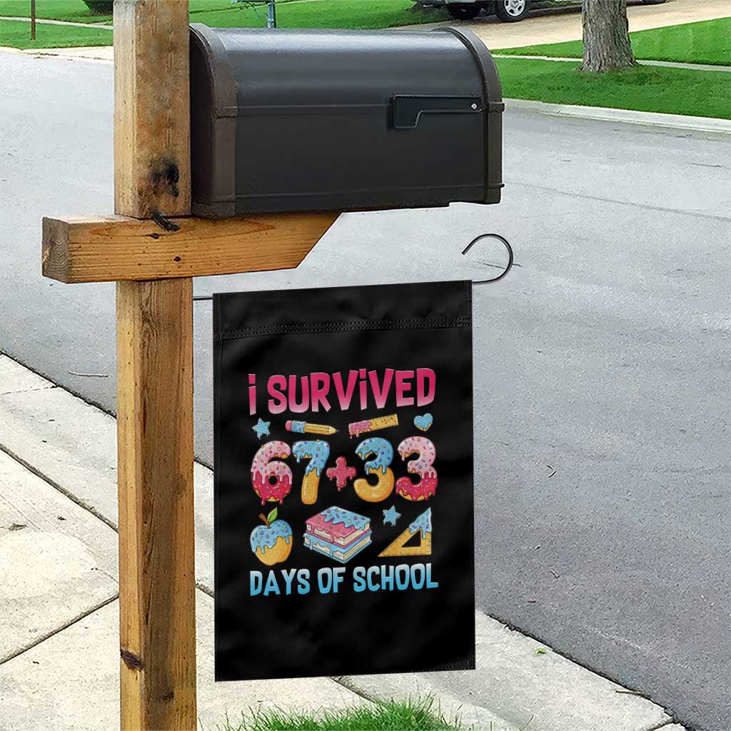 I Survived 67 Plus 33 100 Days of School Garden Flag Six Seven Meme Colorful Math Humor - Wonder Print Shop