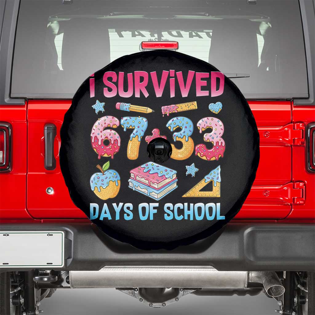 I Survived 67 Plus 33 100 Days of School Spare Tire Cover Six Seven Meme Colorful Math Humor - Wonder Print Shop