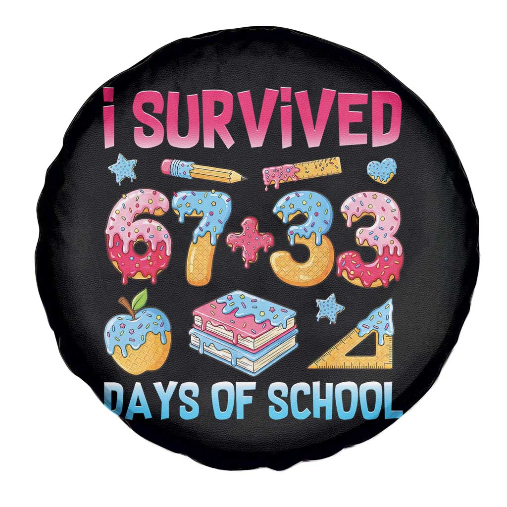 I Survived 67 Plus 33 100 Days of School Spare Tire Cover Six Seven Meme Colorful Math Humor - Wonder Print Shop