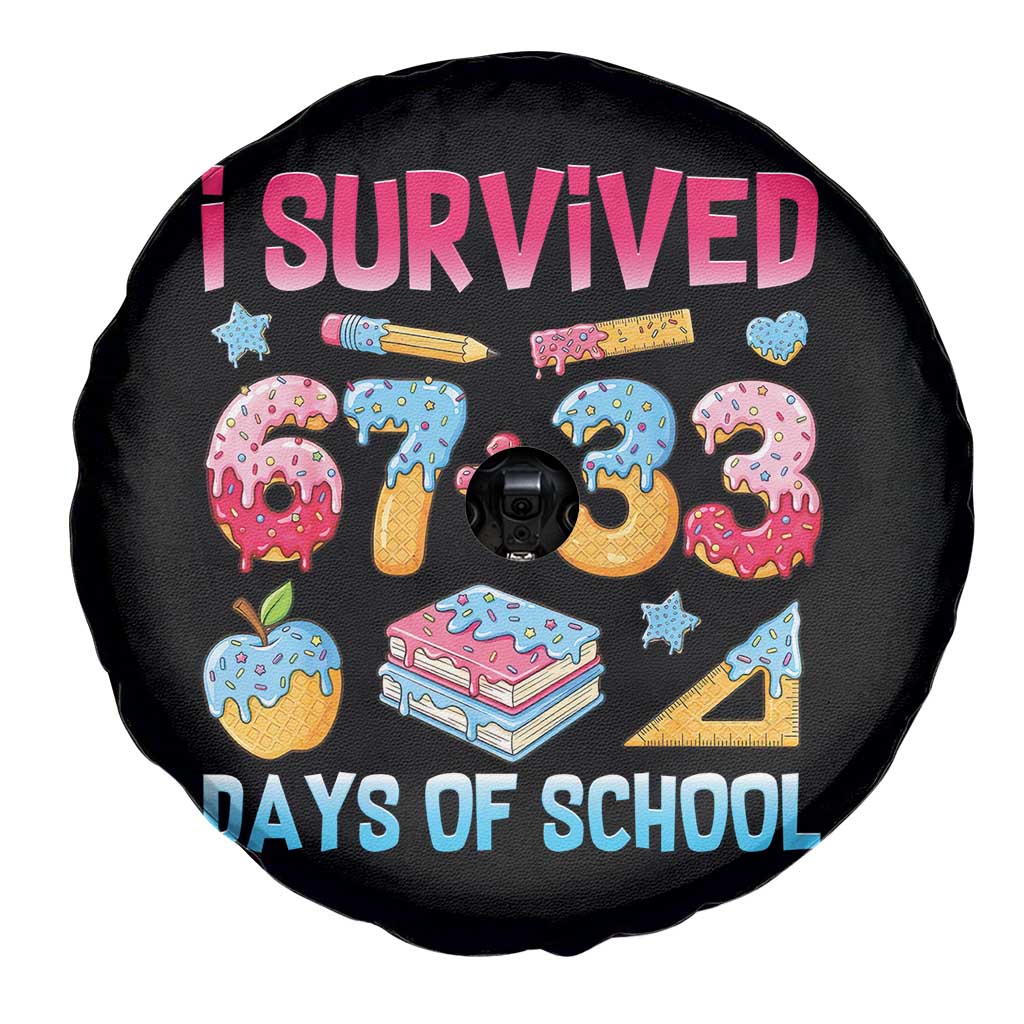 I Survived 67 Plus 33 100 Days of School Spare Tire Cover Six Seven Meme Colorful Math Humor - Wonder Print Shop