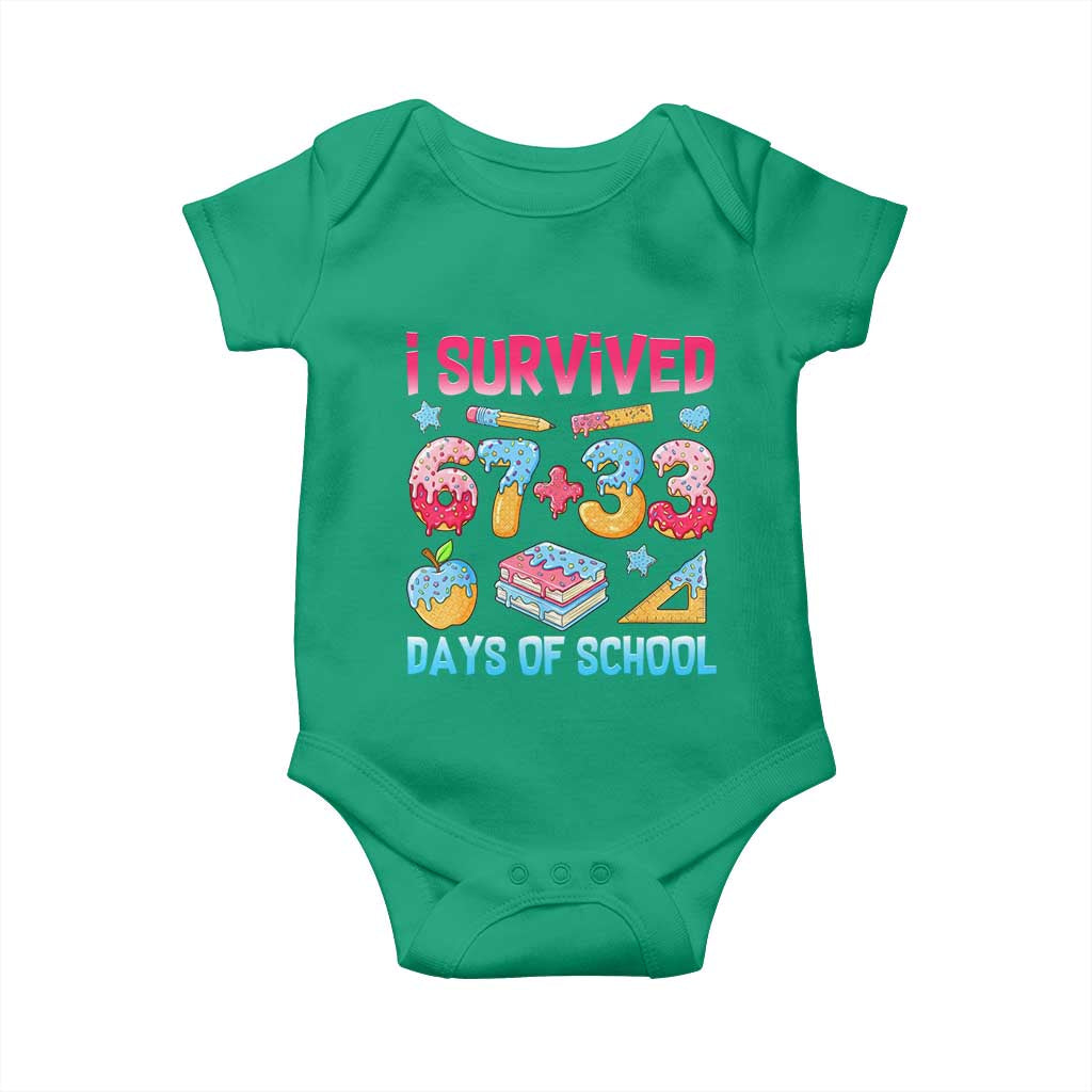 I Survived 67 Plus 33 100 Days of School Baby Onesie Six Seven Meme Colorful Math Humor - Wonder Print Shop