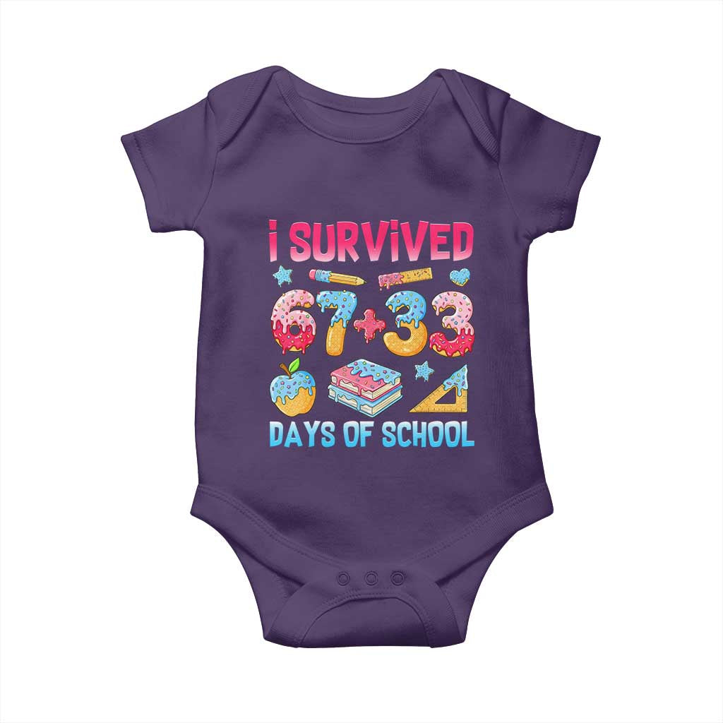 I Survived 67 Plus 33 100 Days of School Baby Onesie Six Seven Meme Colorful Math Humor - Wonder Print Shop
