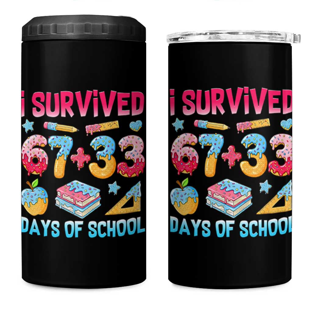 I Survived 67 Plus 33 100 Days of School 4 in 1 Can Cooler Tumbler Six Seven Meme Colorful Math Humor - Wonder Print Shop