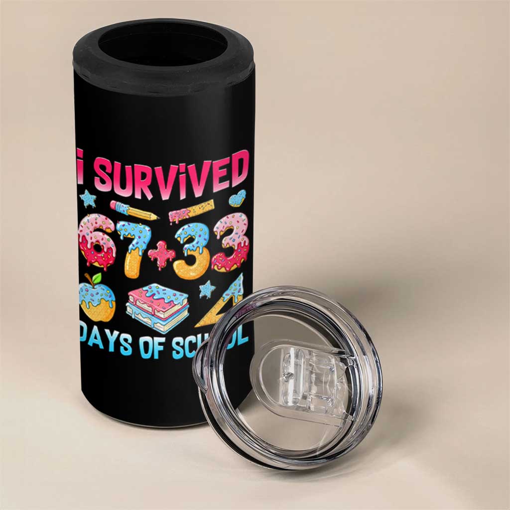 I Survived 67 Plus 33 100 Days of School 4 in 1 Can Cooler Tumbler Six Seven Meme Colorful Math Humor - Wonder Print Shop