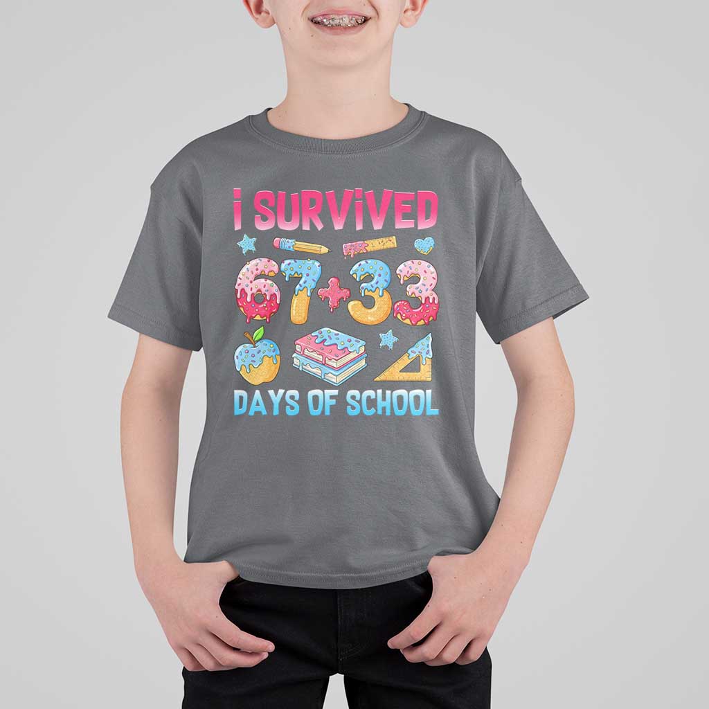I Survived 67 Plus 33 100 Days of School T Shirt For Kid Six Seven Meme Colorful Math Humor - Wonder Print Shop