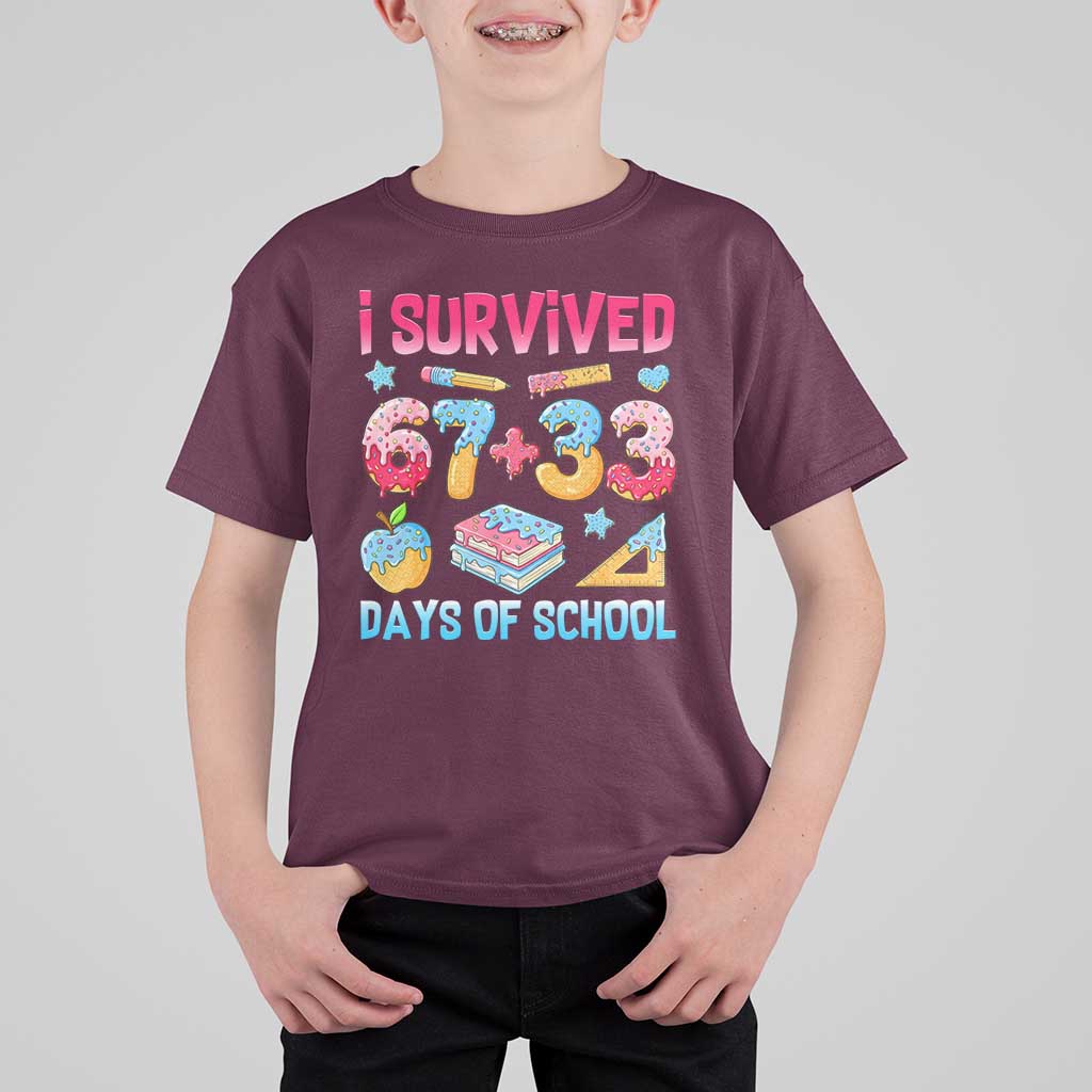 I Survived 67 Plus 33 100 Days of School T Shirt For Kid Six Seven Meme Colorful Math Humor - Wonder Print Shop