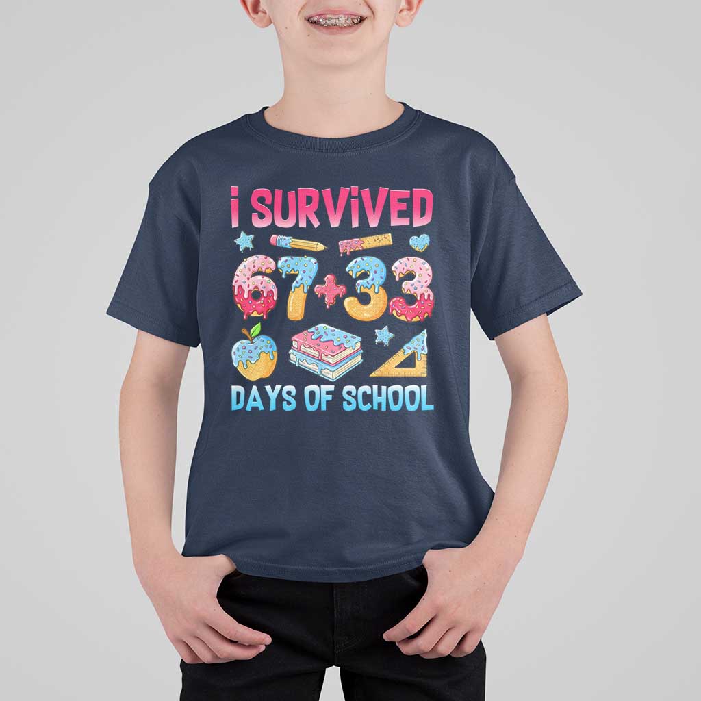 I Survived 67 Plus 33 100 Days of School T Shirt For Kid Six Seven Meme Colorful Math Humor - Wonder Print Shop