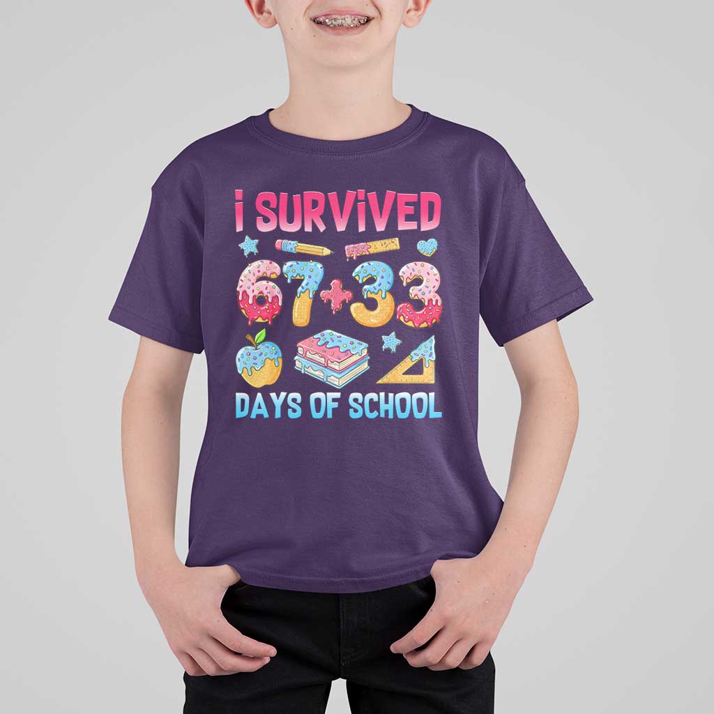 I Survived 67 Plus 33 100 Days of School T Shirt For Kid Six Seven Meme Colorful Math Humor - Wonder Print Shop