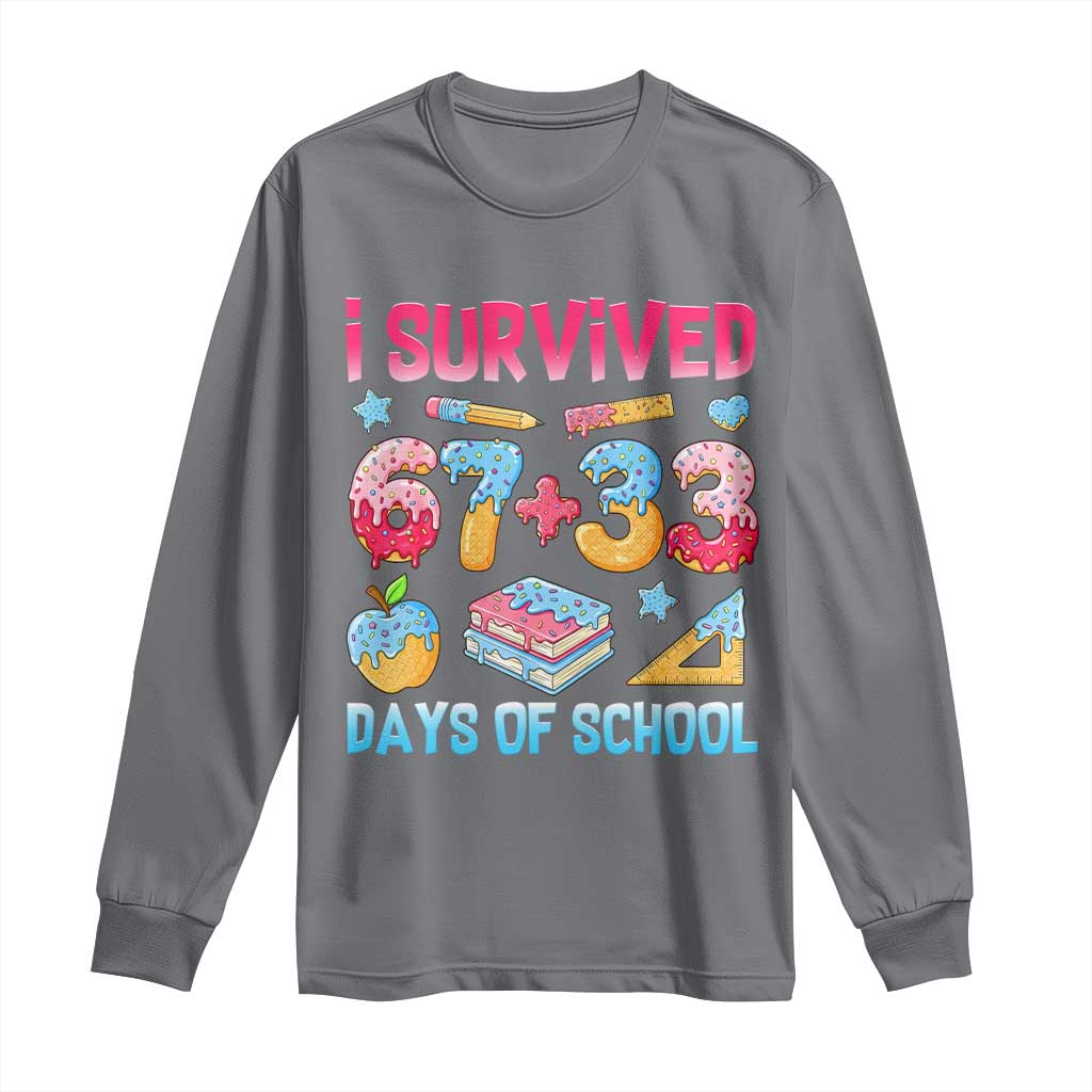 I Survived 67 Plus 33 100 Days of School Long Sleeve Shirt Six Seven Meme Colorful Math Humor - Wonder Print Shop