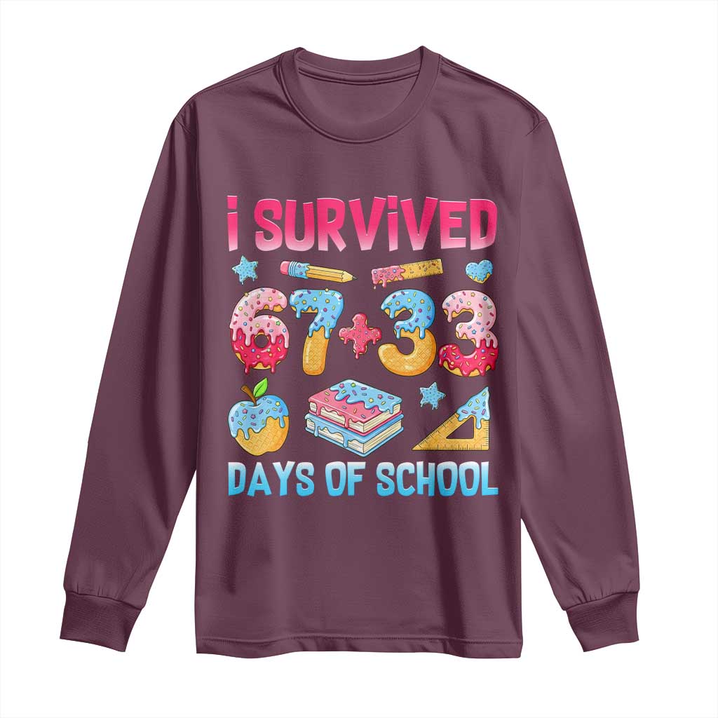 I Survived 67 Plus 33 100 Days of School Long Sleeve Shirt Six Seven Meme Colorful Math Humor - Wonder Print Shop