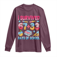 I Survived 67 Plus 33 100 Days of School Long Sleeve Shirt Six Seven Meme Colorful Math Humor - Wonder Print Shop