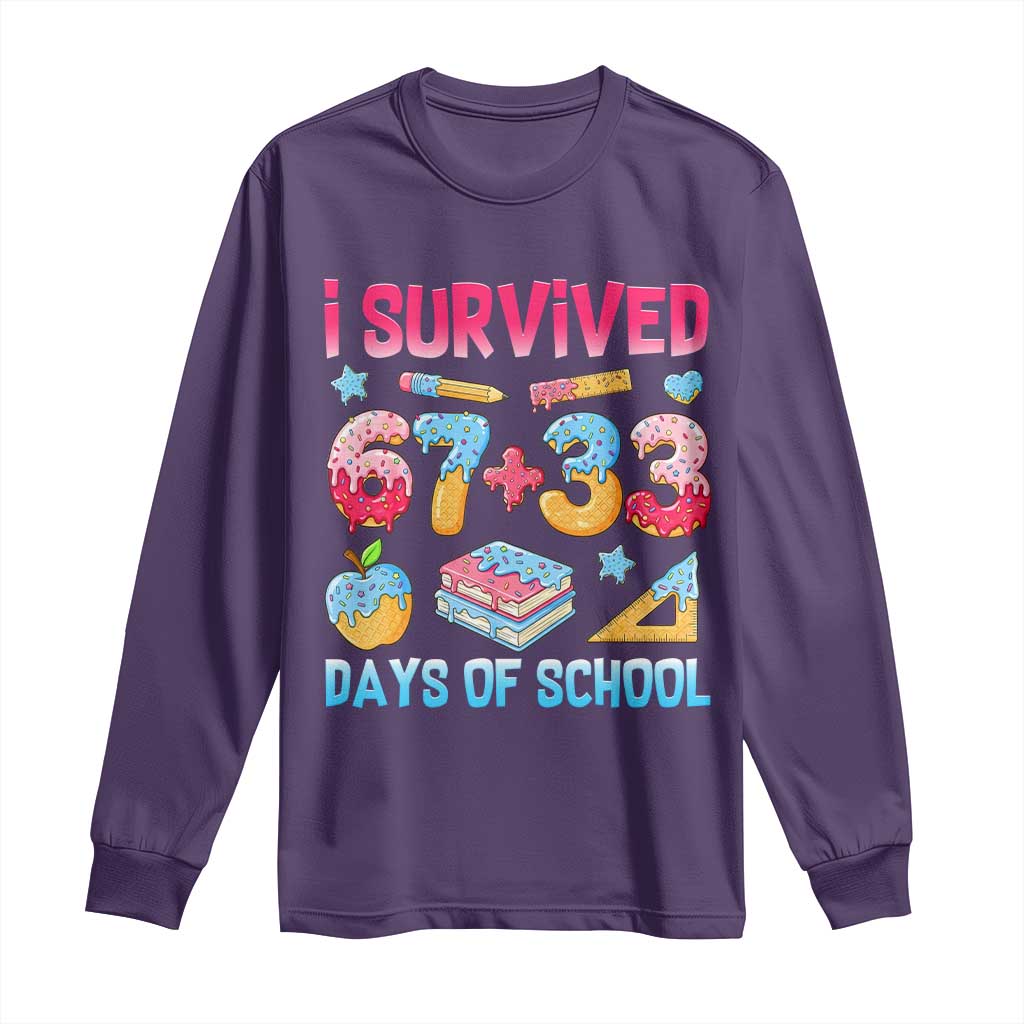 I Survived 67 Plus 33 100 Days of School Long Sleeve Shirt Six Seven Meme Colorful Math Humor - Wonder Print Shop