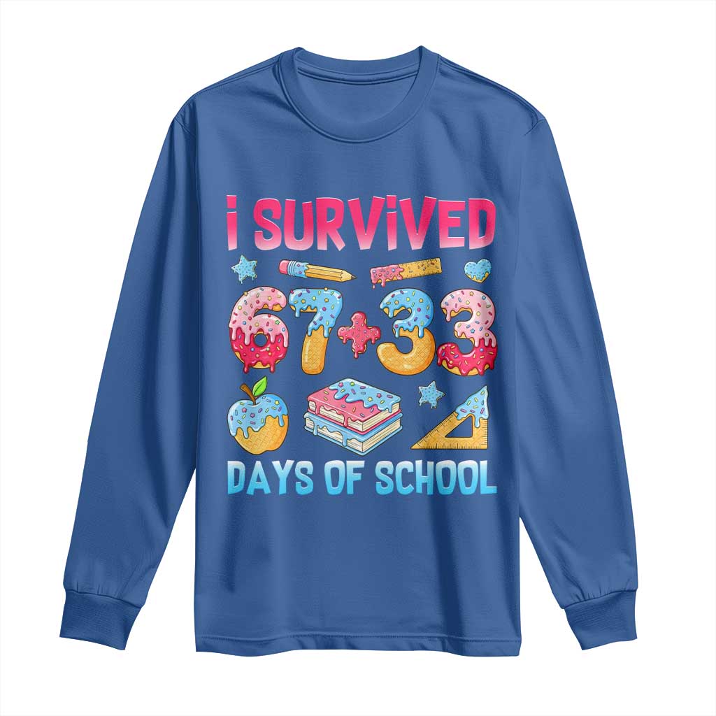 I Survived 67 Plus 33 100 Days of School Long Sleeve Shirt Six Seven Meme Colorful Math Humor - Wonder Print Shop