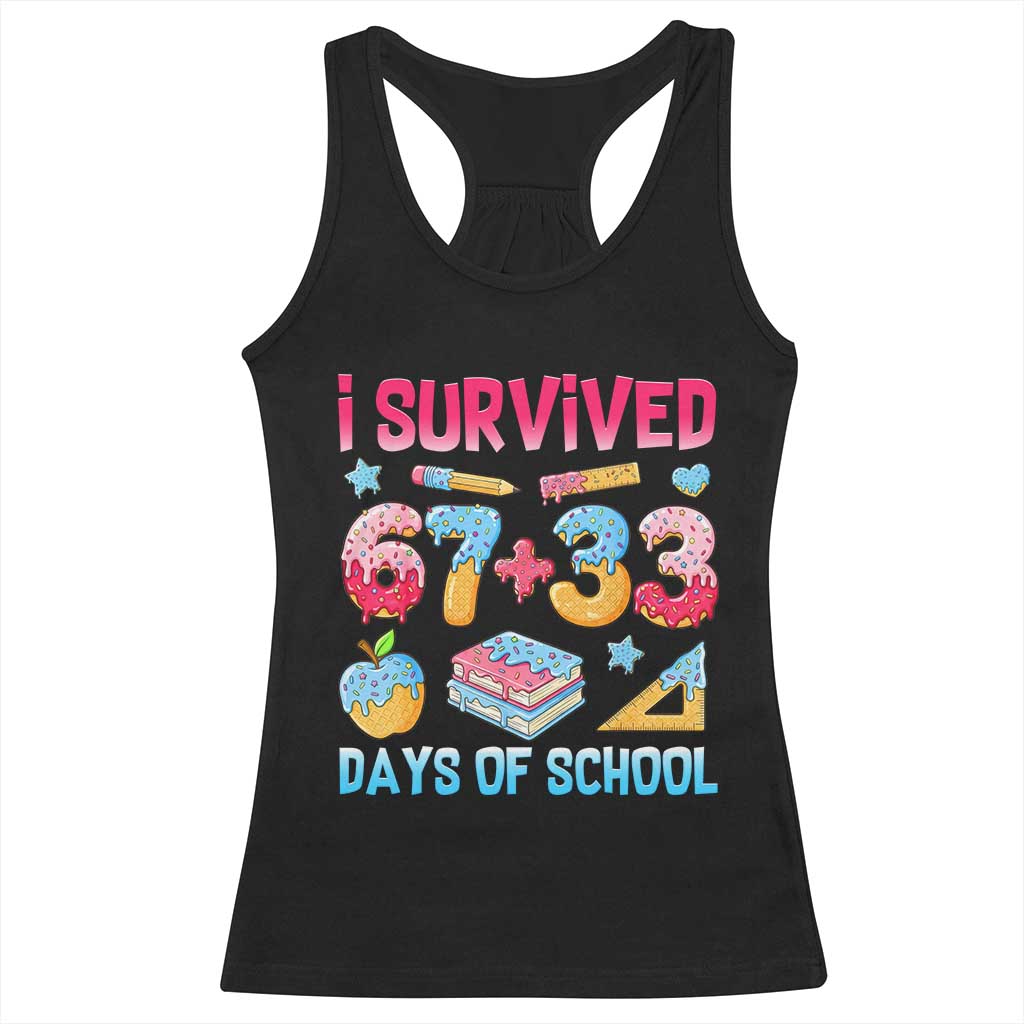 I Survived 67 Plus 33 100 Days of School Racerback Tank Top Six Seven Meme Colorful Math Humor - Wonder Print Shop