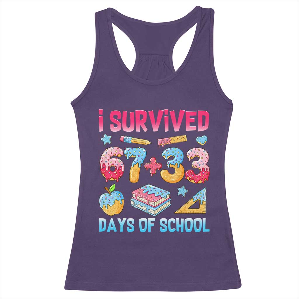 I Survived 67 Plus 33 100 Days of School Racerback Tank Top Six Seven Meme Colorful Math Humor - Wonder Print Shop