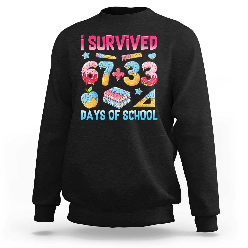 I Survived 67 Plus 33 100 Days of School Sweatshirt Six Seven Meme Colorful Math Humor - Wonder Print Shop