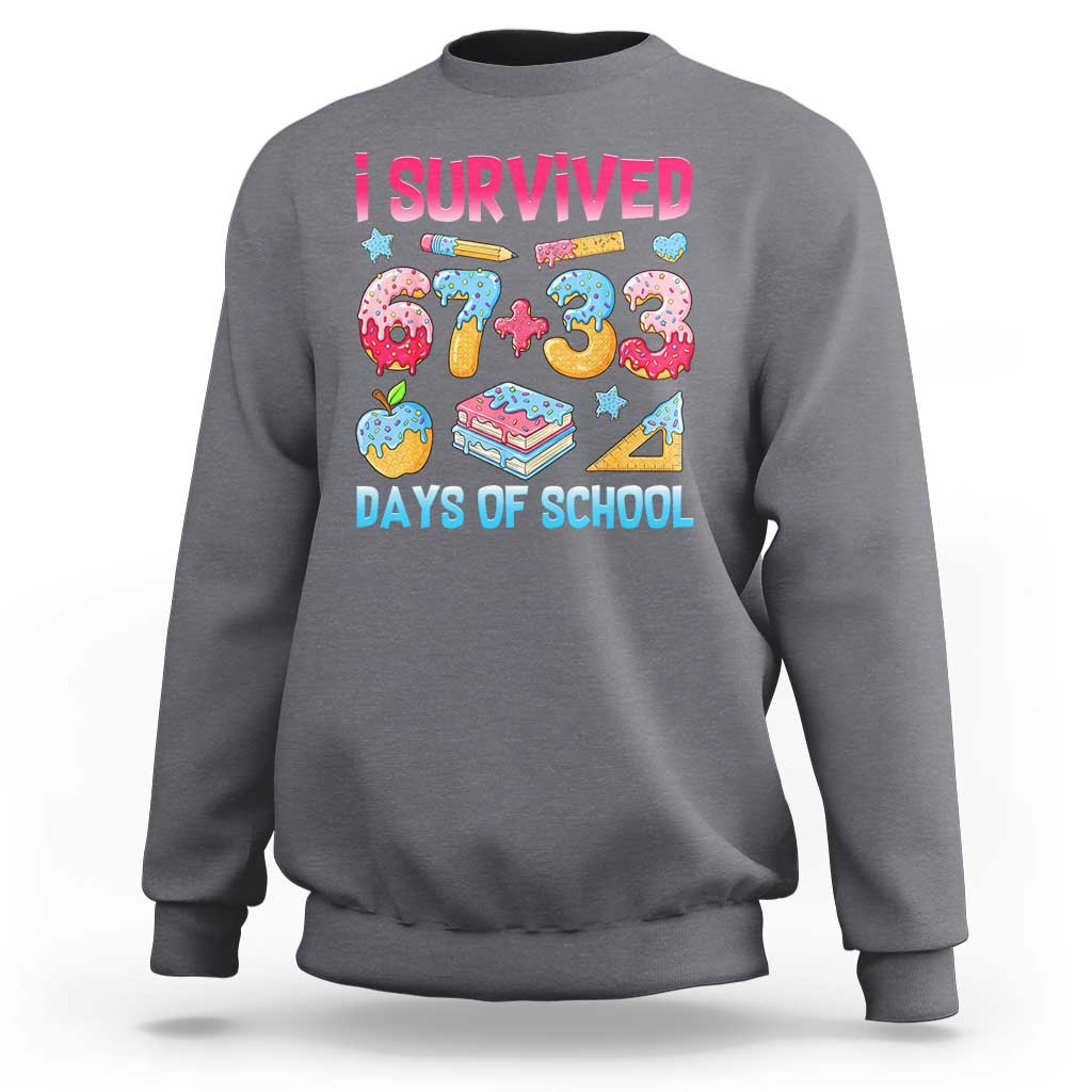I Survived 67 Plus 33 100 Days of School Sweatshirt Six Seven Meme Colorful Math Humor - Wonder Print Shop