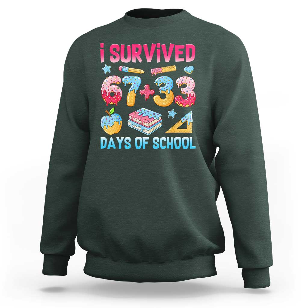 I Survived 67 Plus 33 100 Days of School Sweatshirt Six Seven Meme Colorful Math Humor - Wonder Print Shop
