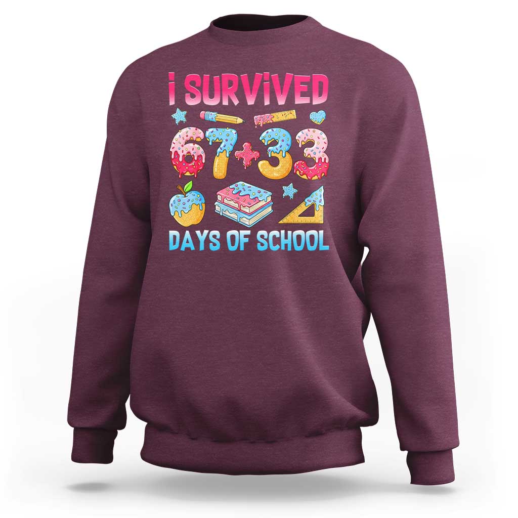 I Survived 67 Plus 33 100 Days of School Sweatshirt Six Seven Meme Colorful Math Humor - Wonder Print Shop