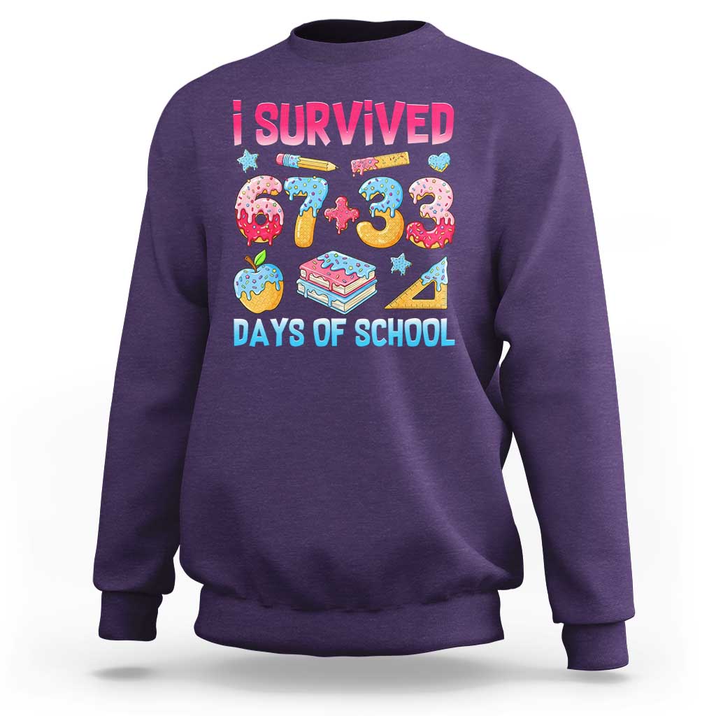 I Survived 67 Plus 33 100 Days of School Sweatshirt Six Seven Meme Colorful Math Humor - Wonder Print Shop