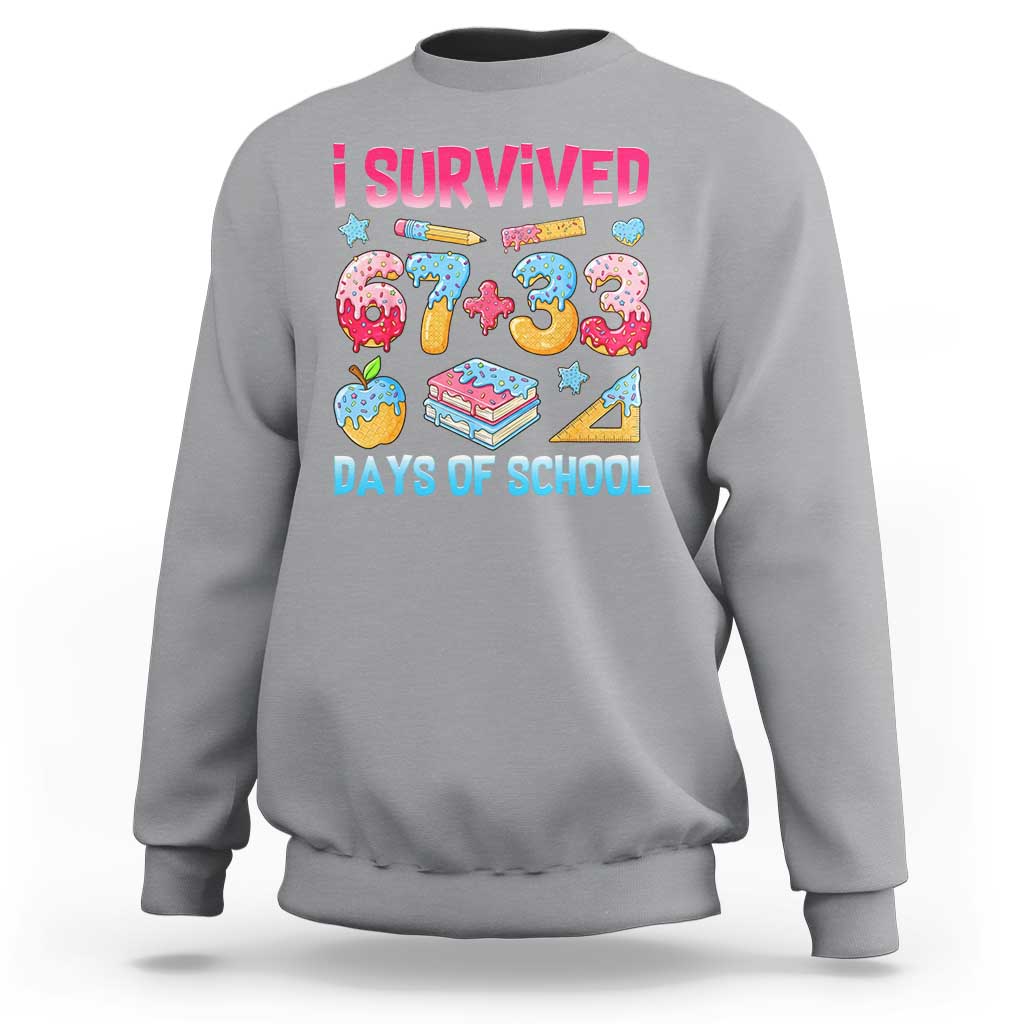 I Survived 67 Plus 33 100 Days of School Sweatshirt Six Seven Meme Colorful Math Humor - Wonder Print Shop