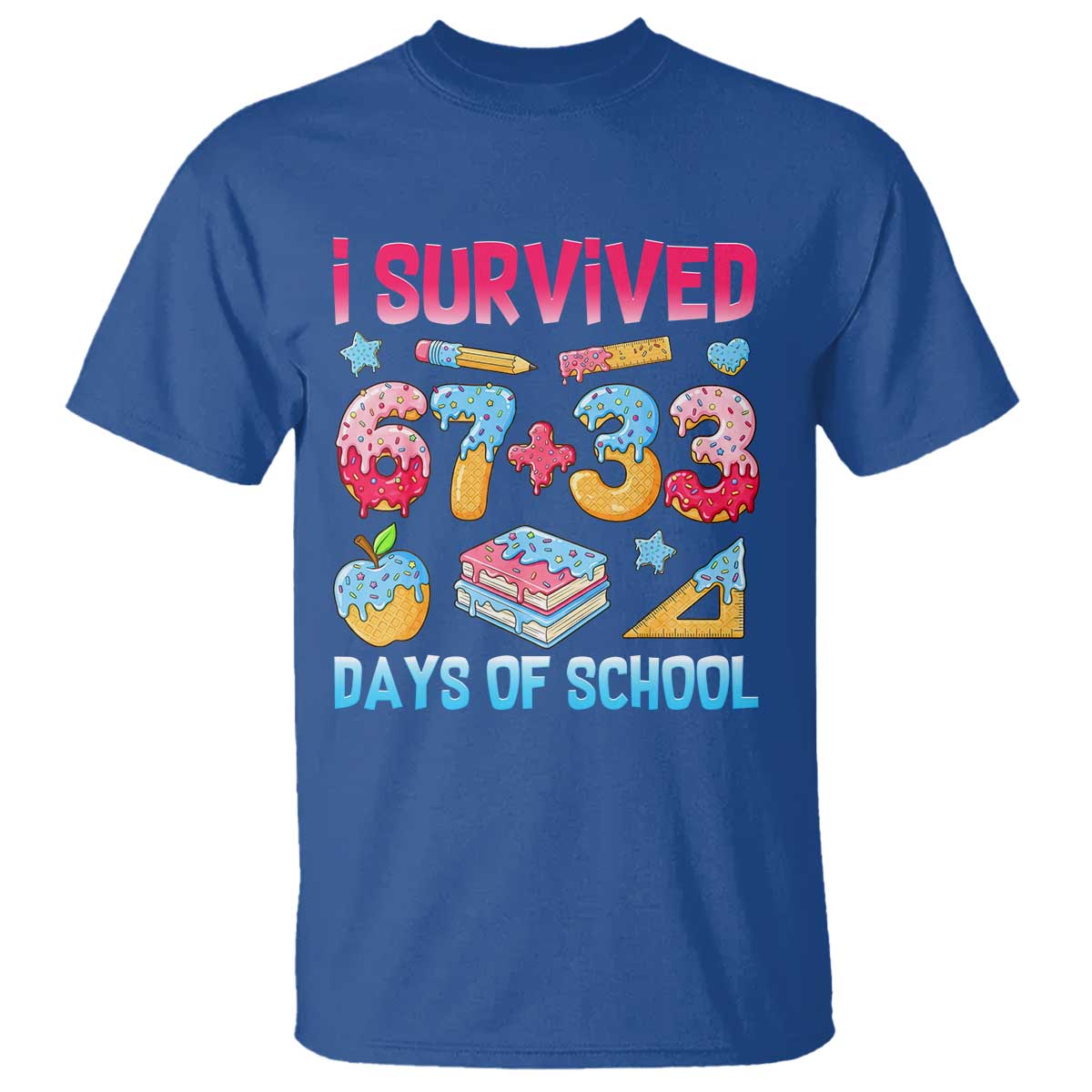 I Survived 67 Plus 33 100 Days of School T Shirt Six Seven Meme Colorful Math Humor - Wonder Print Shop