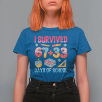 I Survived 67 Plus 33 100 Days of School T Shirt For Women Six Seven Meme Colorful Math Humor - Wonder Print Shop