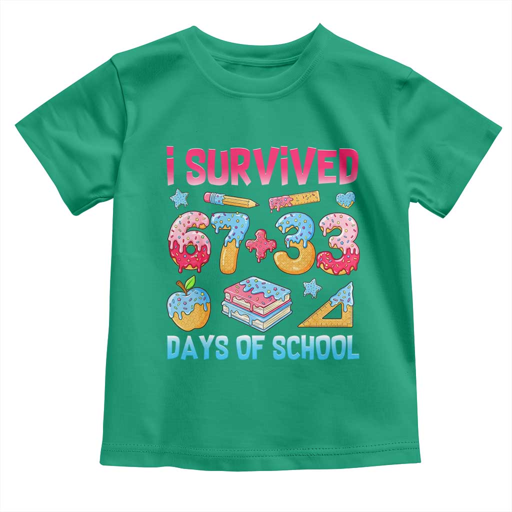 I Survived 67 Plus 33 100 Days of School Toddler T Shirt Six Seven Meme Colorful Math Humor - Wonder Print Shop
