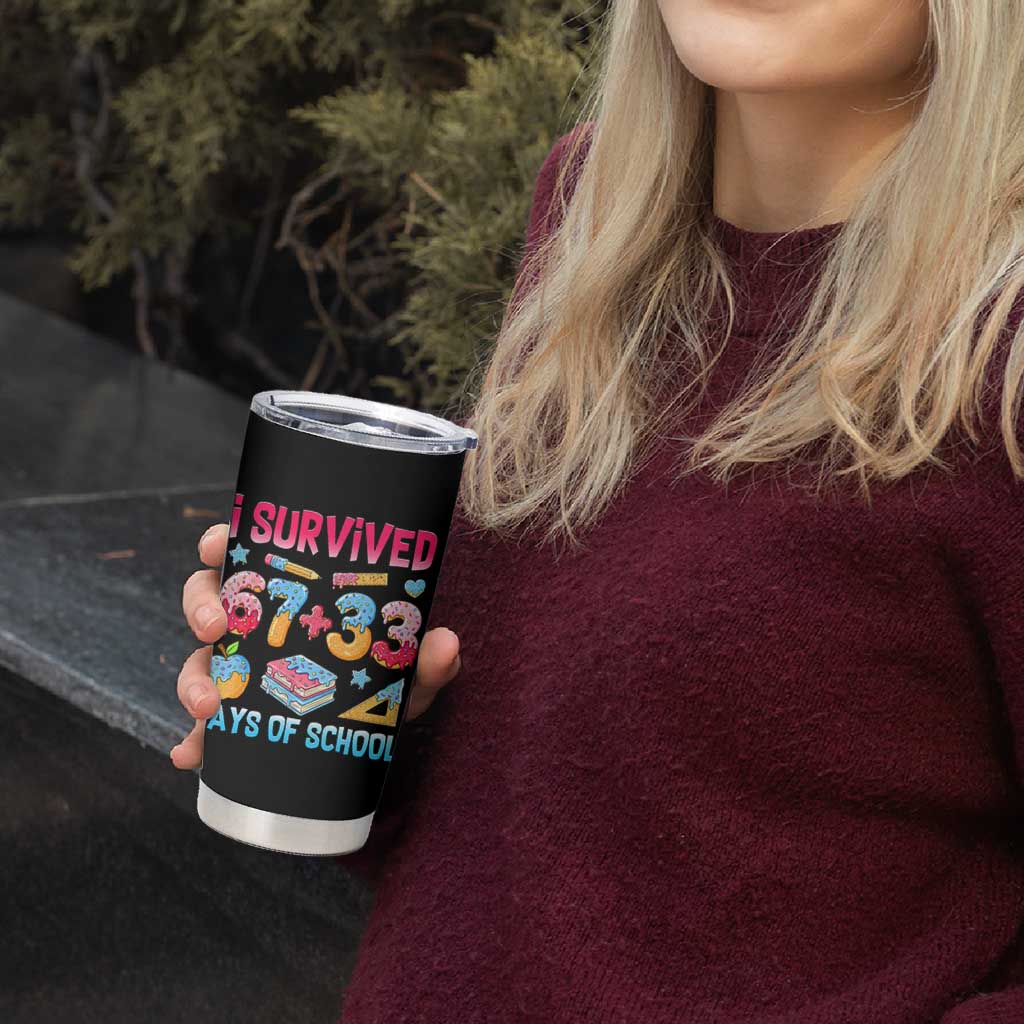 I Survived 67 Plus 33 100 Days of School Tumbler Cup Six Seven Meme Colorful Math Humor - Wonder Print Shop
