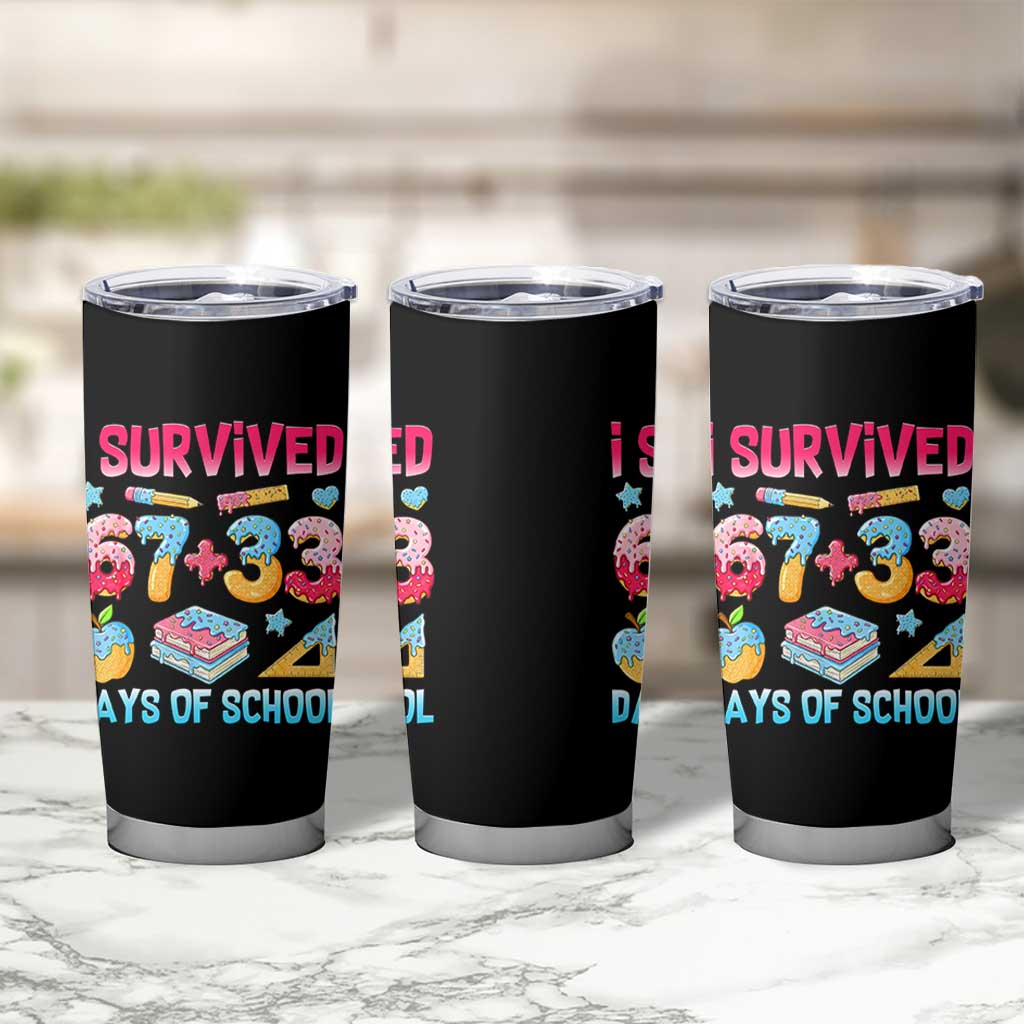 I Survived 67 Plus 33 100 Days of School Tumbler Cup Six Seven Meme Colorful Math Humor - Wonder Print Shop