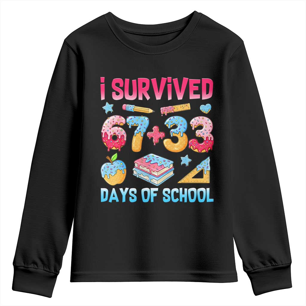 I Survived 67 Plus 33 100 Days of School Youth Sweatshirt Six Seven Meme Colorful Math Humor - Wonder Print Shop