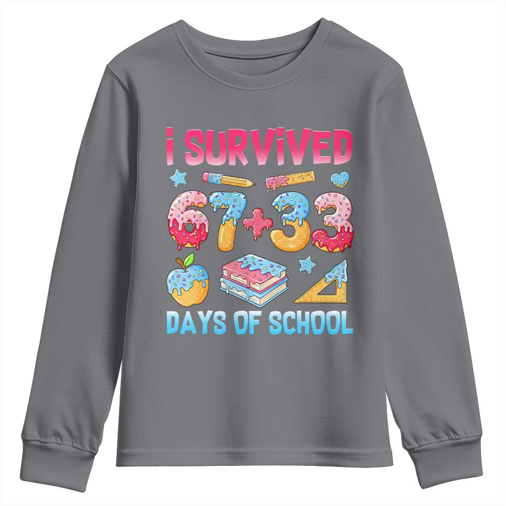 I Survived 67 Plus 33 100 Days of School Youth Sweatshirt Six Seven Meme Colorful Math Humor - Wonder Print Shop