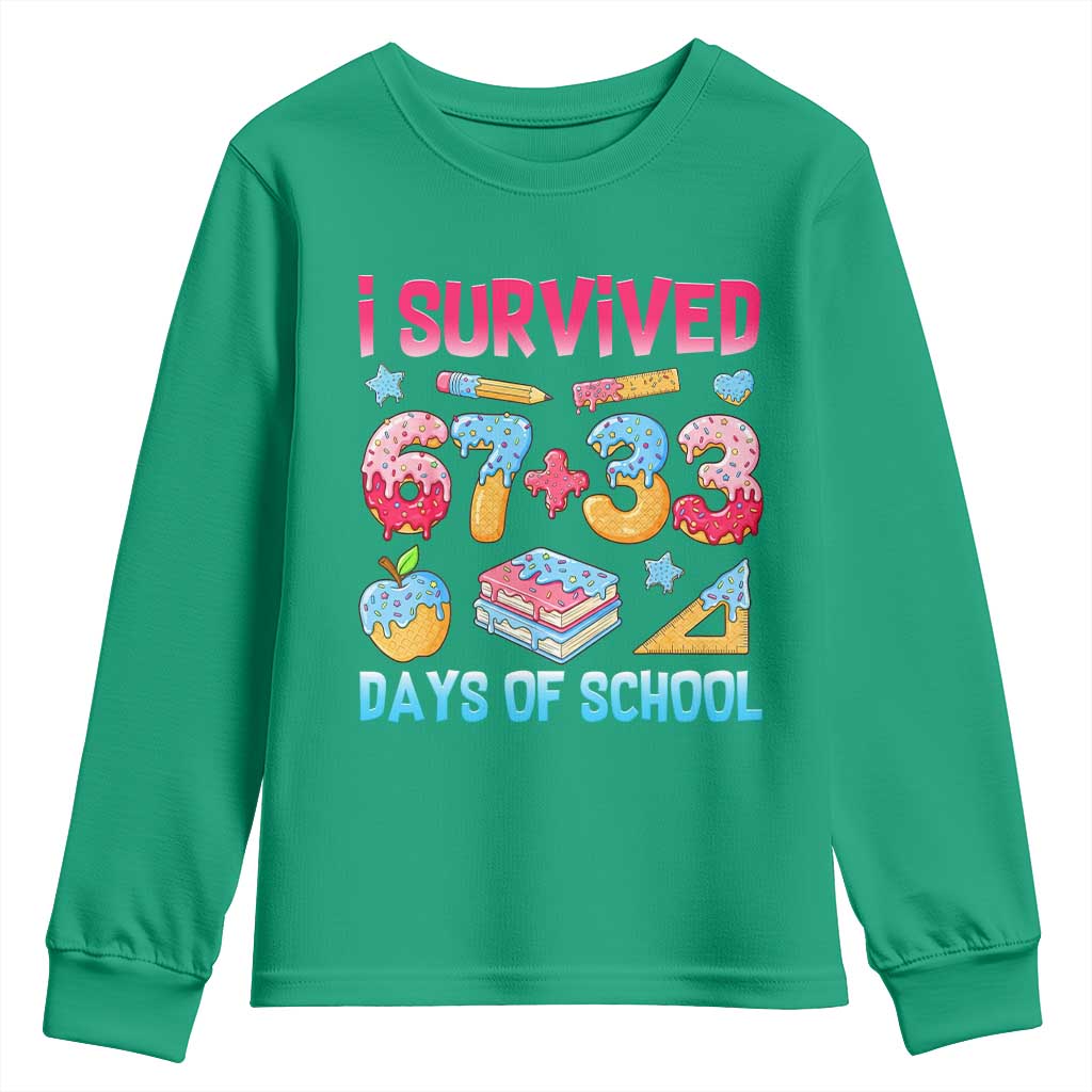I Survived 67 Plus 33 100 Days of School Youth Sweatshirt Six Seven Meme Colorful Math Humor - Wonder Print Shop