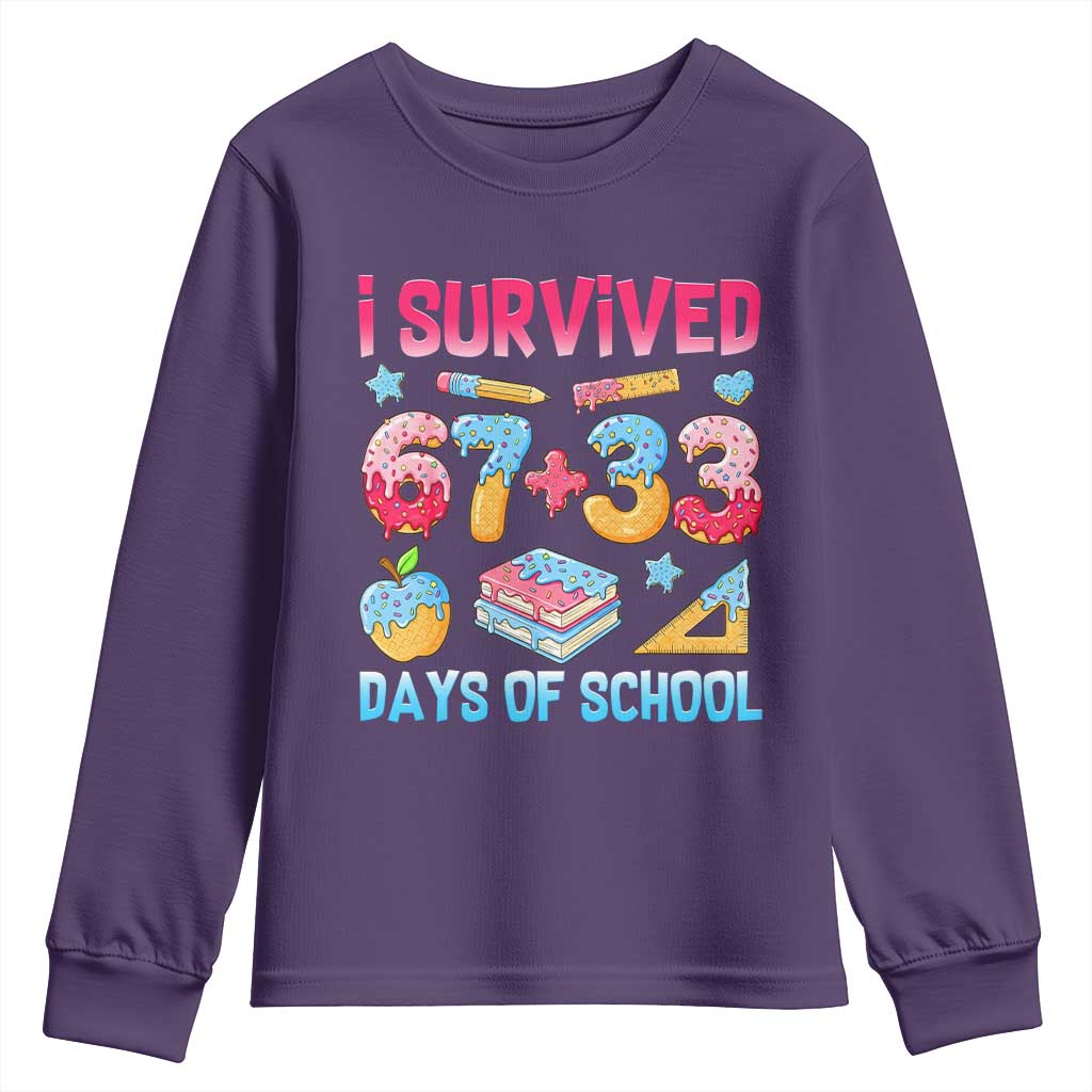 I Survived 67 Plus 33 100 Days of School Youth Sweatshirt Six Seven Meme Colorful Math Humor - Wonder Print Shop