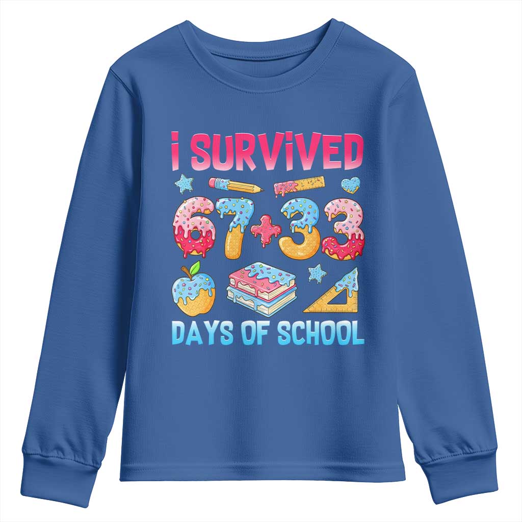 I Survived 67 Plus 33 100 Days of School Youth Sweatshirt Six Seven Meme Colorful Math Humor - Wonder Print Shop