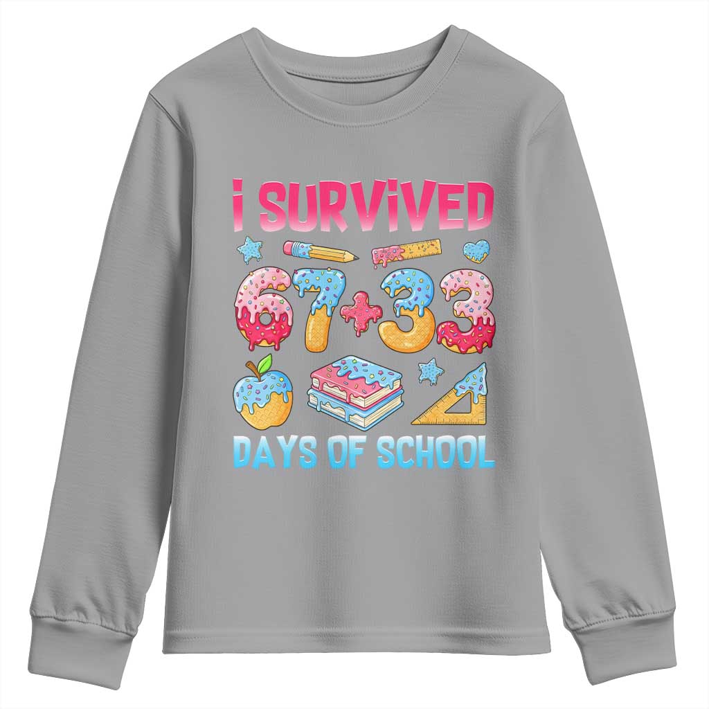 I Survived 67 Plus 33 100 Days of School Youth Sweatshirt Six Seven Meme Colorful Math Humor - Wonder Print Shop