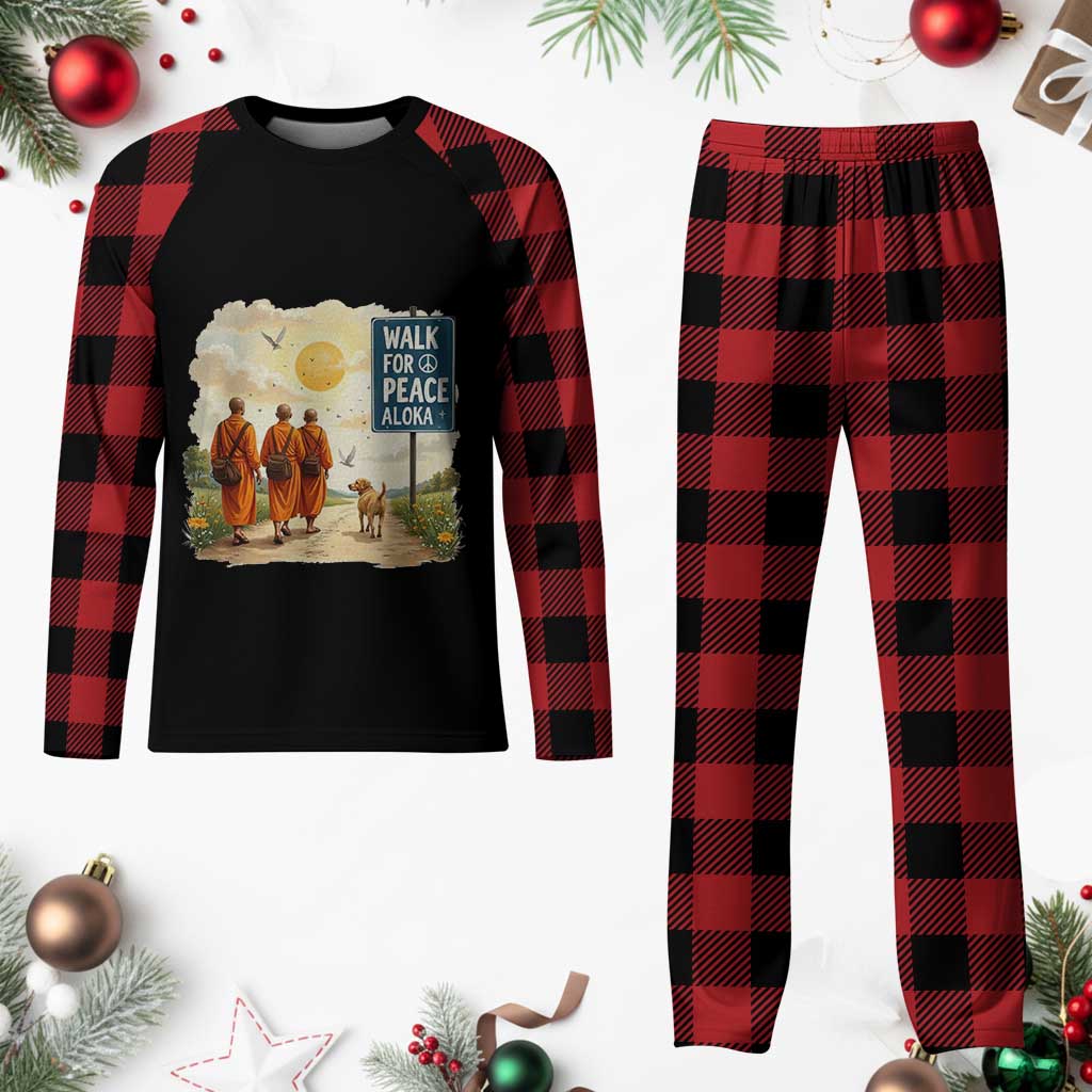 Walk For Peace Aloka the Dog and Monks Plaid Pajama Set