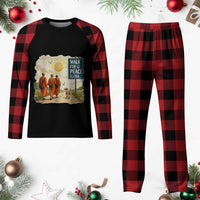 Walk For Peace Aloka the Dog and Monks Plaid Pajama Set