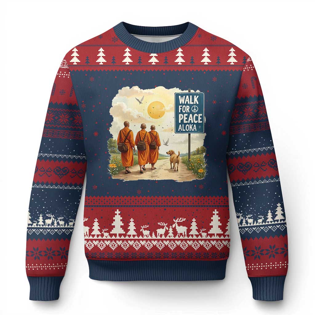 Walk For Peace Aloka the Dog and Monks Ugly Christmas Sweater