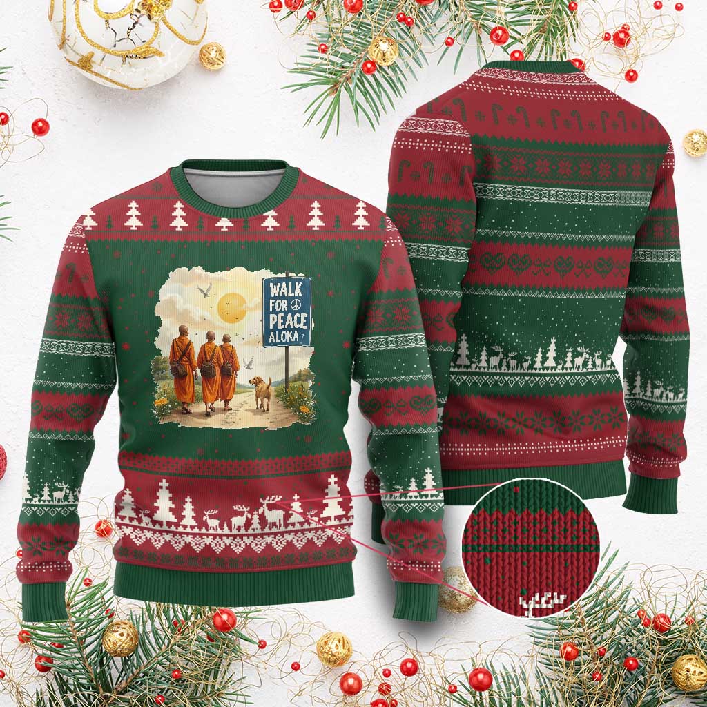 Walk For Peace Aloka the Dog and Monks Ugly Christmas Sweater