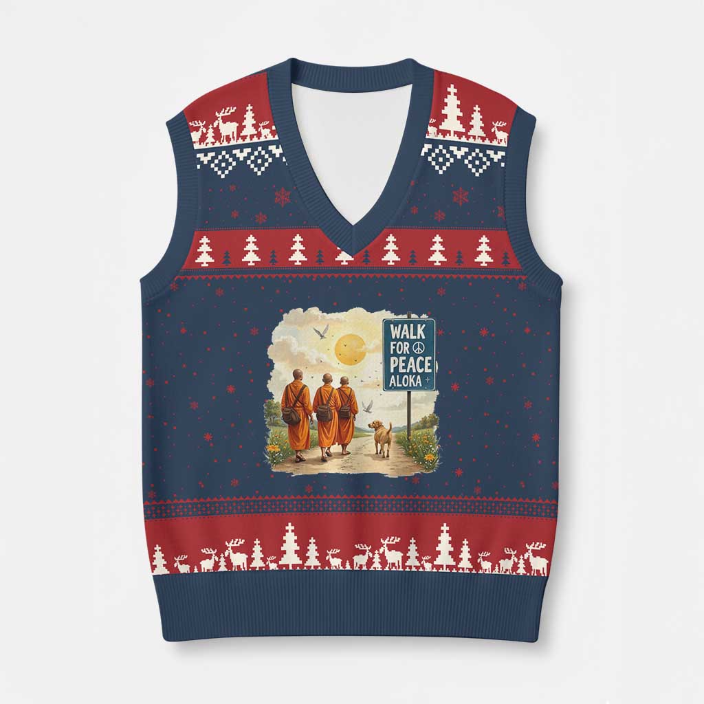 Walk For Peace Aloka the Dog and Monks V-Neck Knit Sweater Vest