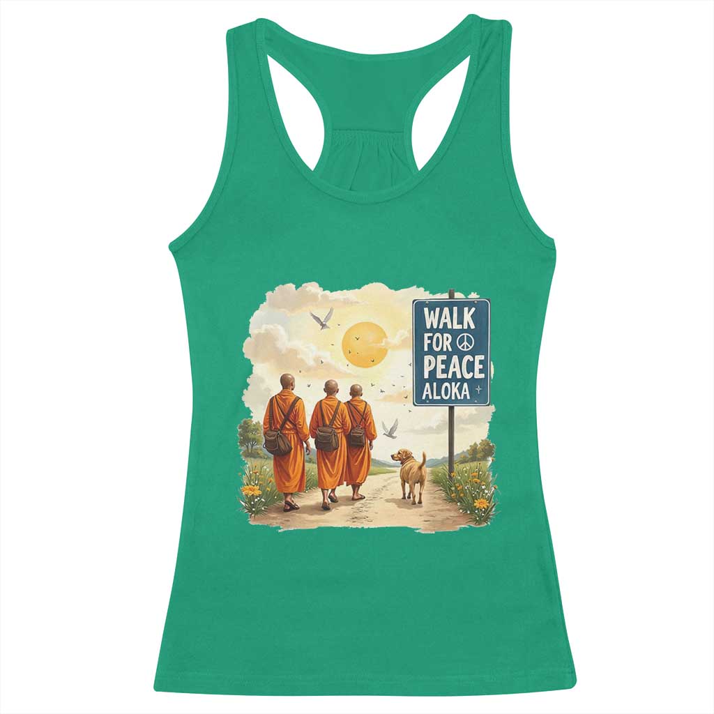 Walk For Peace Aloka the Dog and Monks Racerback Tank Top