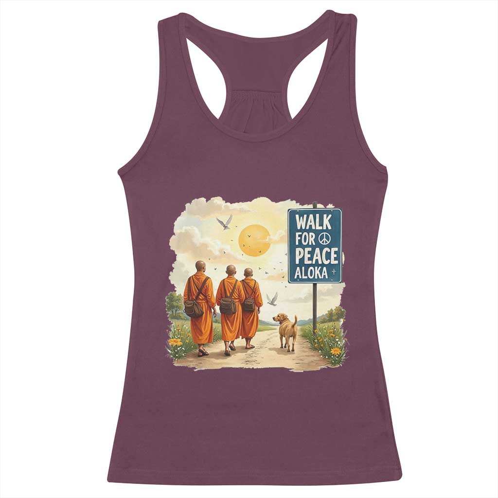 Walk For Peace Aloka the Dog and Monks Racerback Tank Top