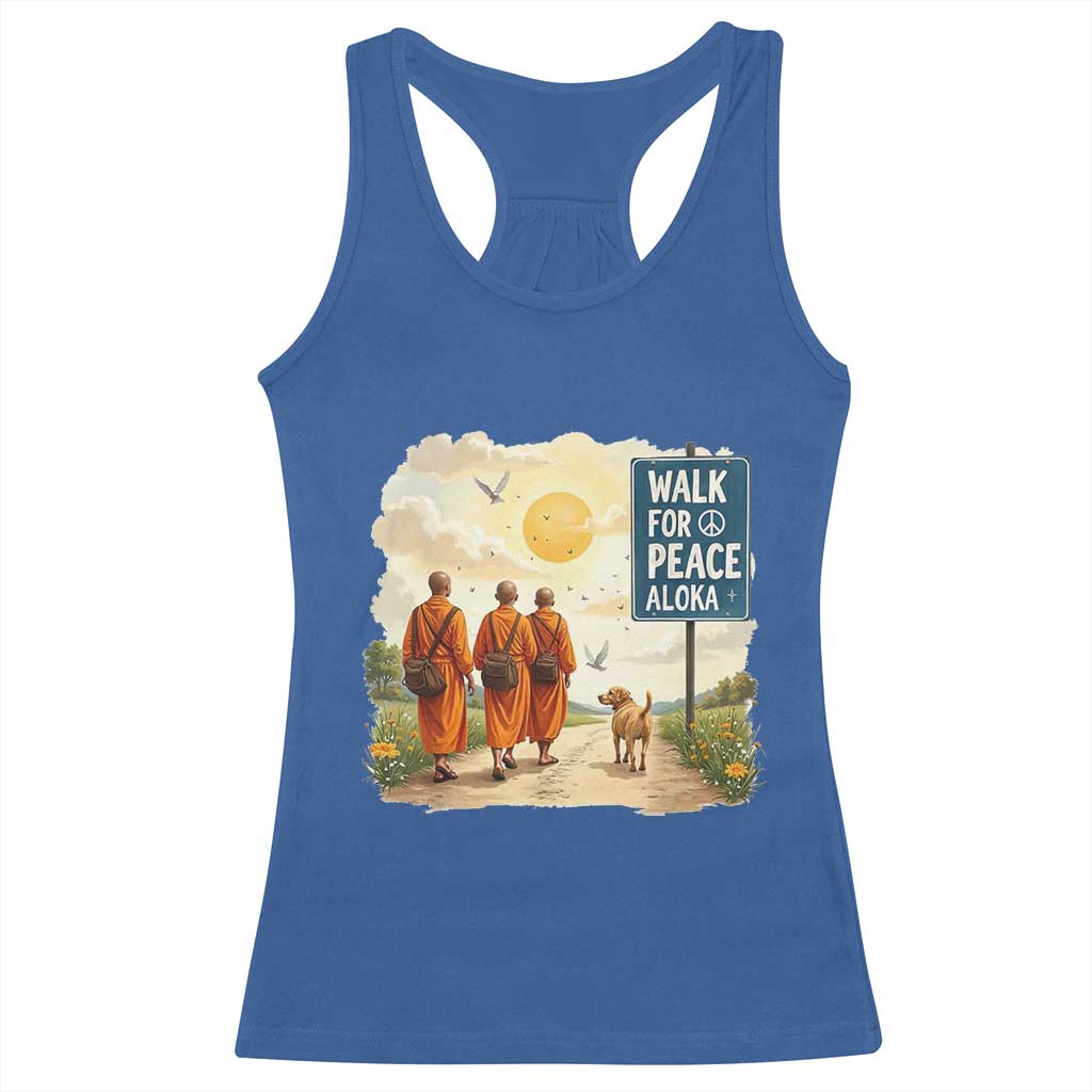 Walk For Peace Aloka the Dog and Monks Racerback Tank Top